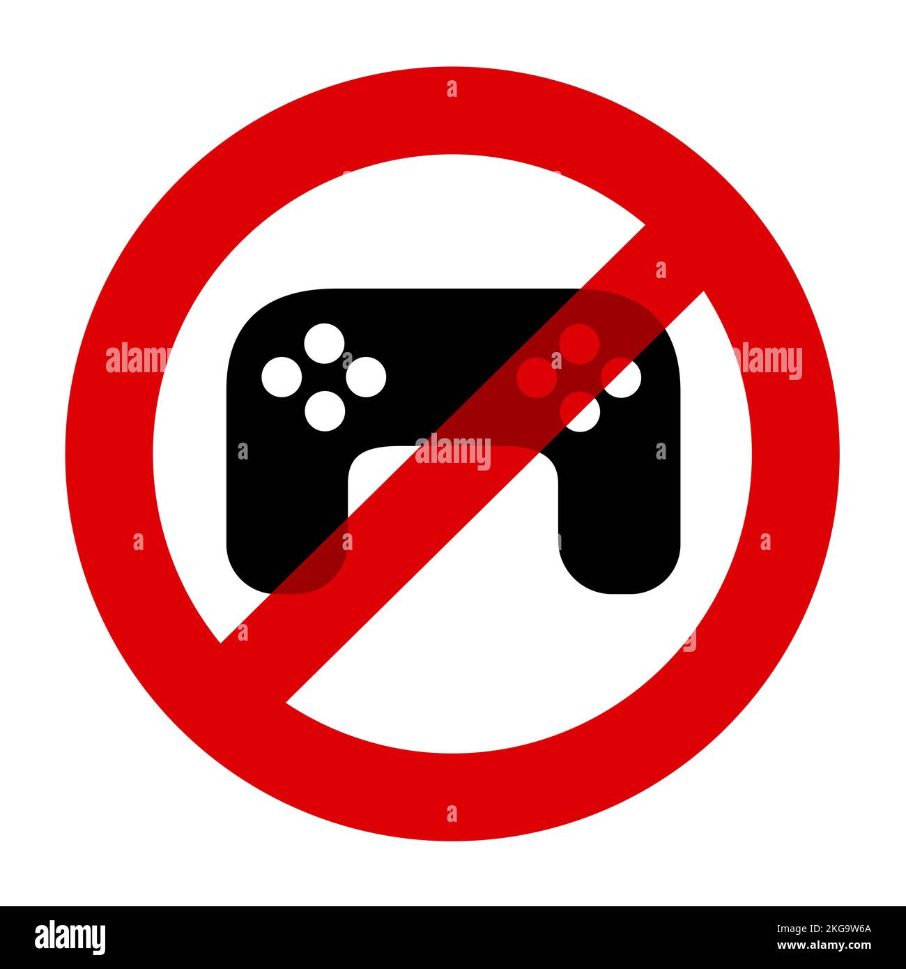 Stop, quit and avoiding to play video game. Payling on computer as negative fun and entertainment. Joystick and gamepad is crossed out. Vector illustr Stock Photo