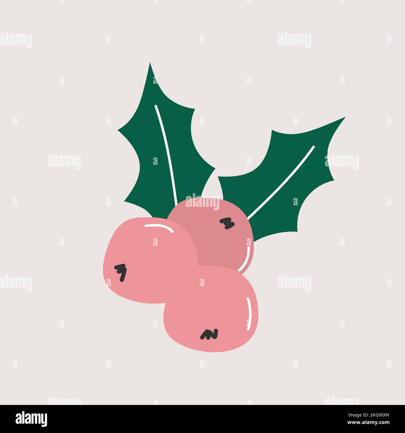 Holly berry icon in cartoon flat style. Hand drawn vector illustration ...