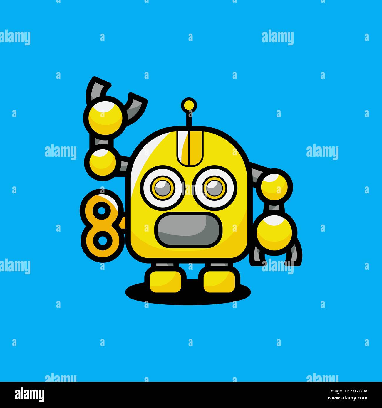 An illustration of a yellow wind-up robot against a blue background