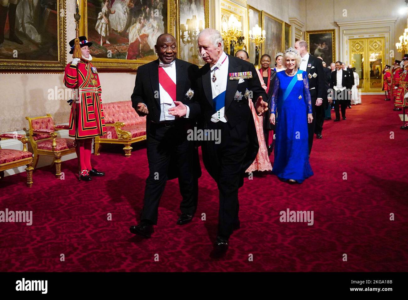 President Cyril Ramaphosa of South Africa with King Charles III during the State Banquet at Buckingham Palace, London, for the State Visit to the UK by President Cyril Ramaphosa of South Africa. Picture date: Tuesday November 22, 2022. Stock Photo