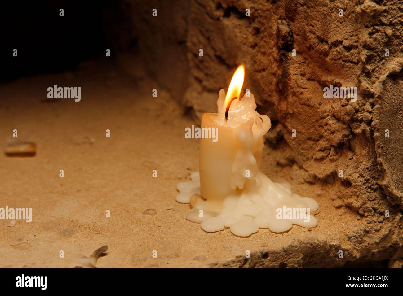 Christmas background with burning candle Stock Photo - Alamy