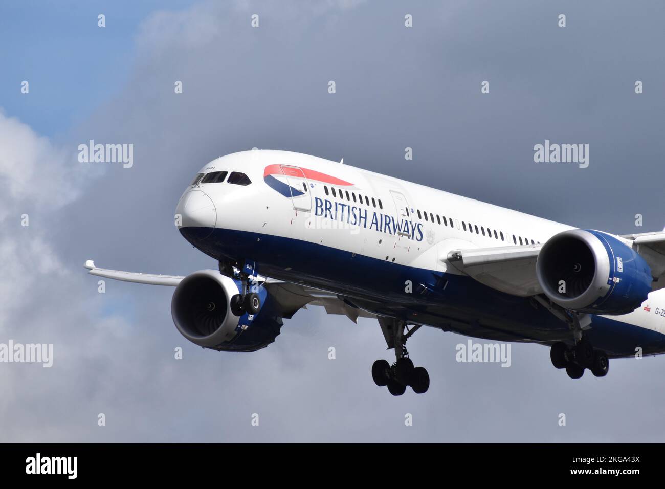 British Airways Boeing 787 Landing at London Heathrow International Airport Stock Photo