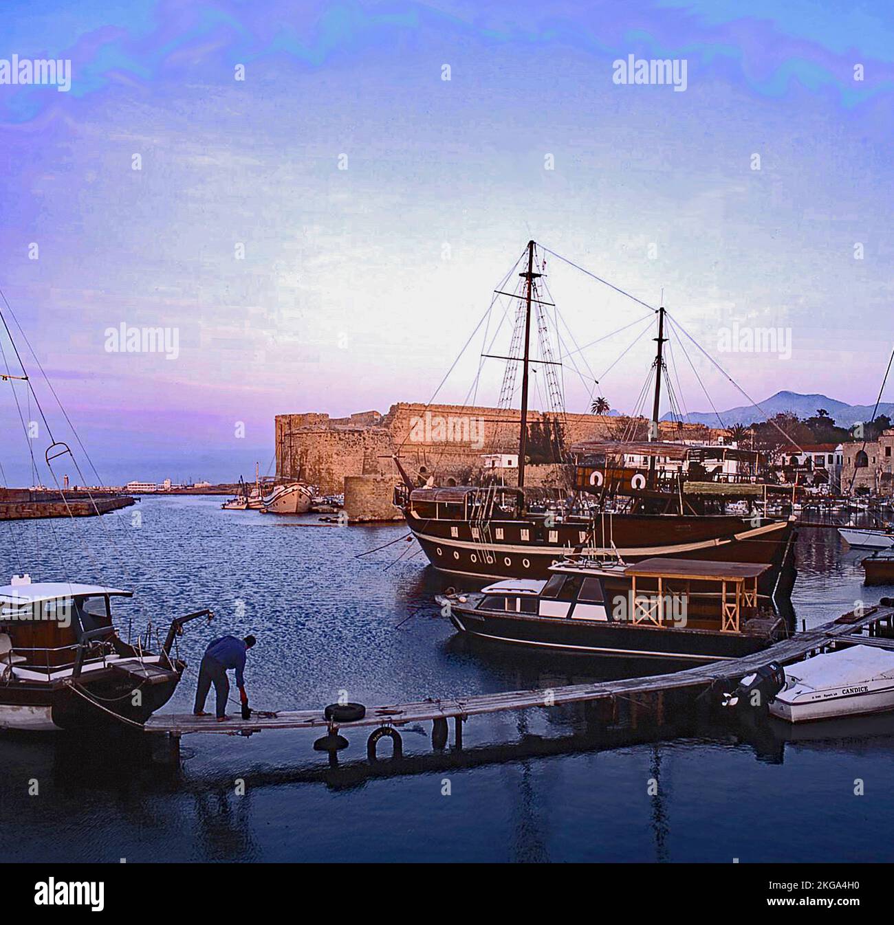 Evening at Kyrenia {  Girne }Harbour, North Cyprus. Stock Photo