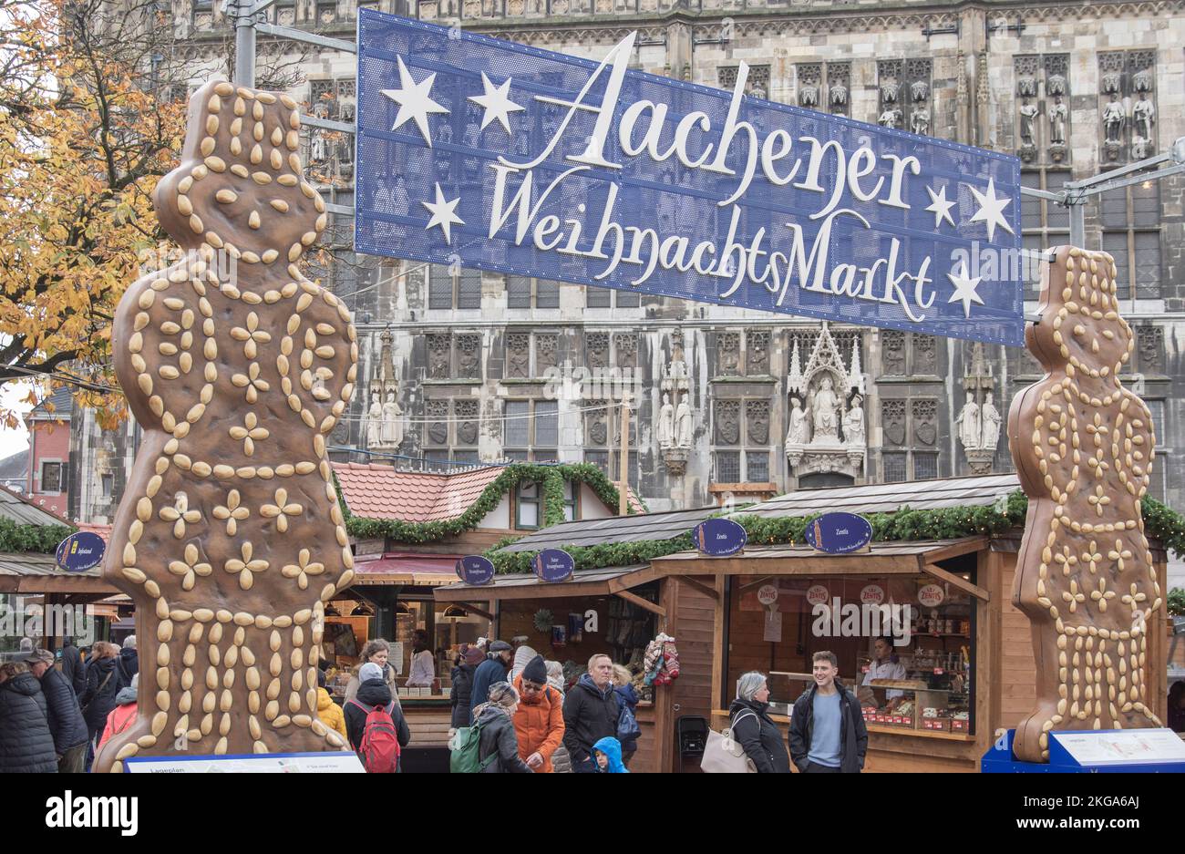 Aachen November 2022: The Aachen Christmas Market will take place from November 18th to December 23rd in 2022. Stock Photo