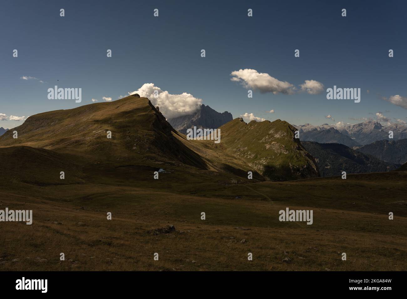Scenic Dolomite Mountains in Italy covered with green meadow Stock ...