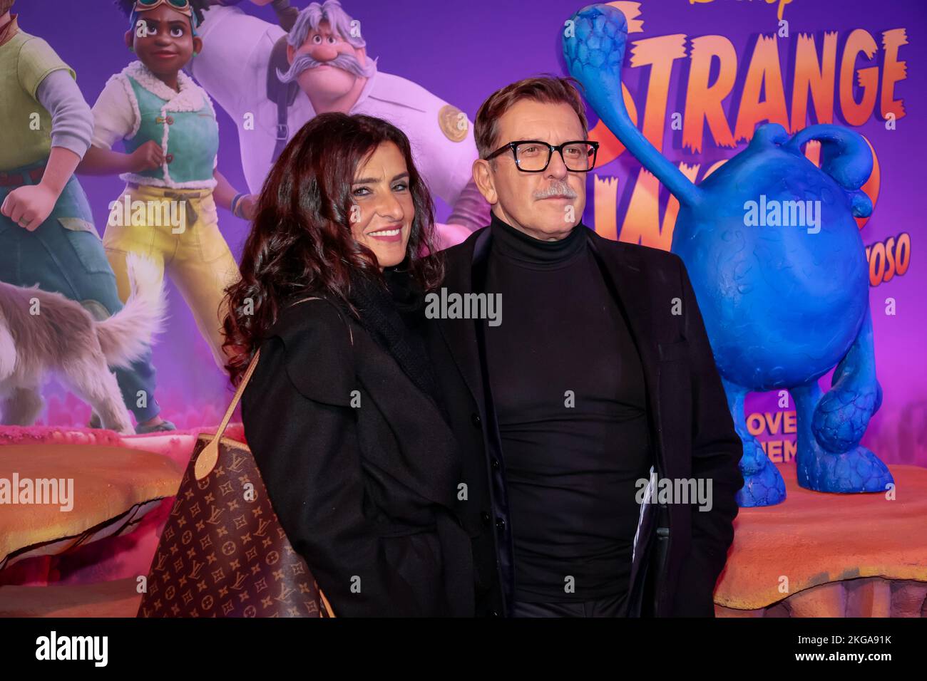 Rome, Italy - 21 Nov 2022: Pietro Genuardi and his wife Linda attend the red carpet of the premiere of the animated film 'Strange World - Un Mondo Misterioso' at The Space Cinema Moderno. Rome, Italy. Stock Photo