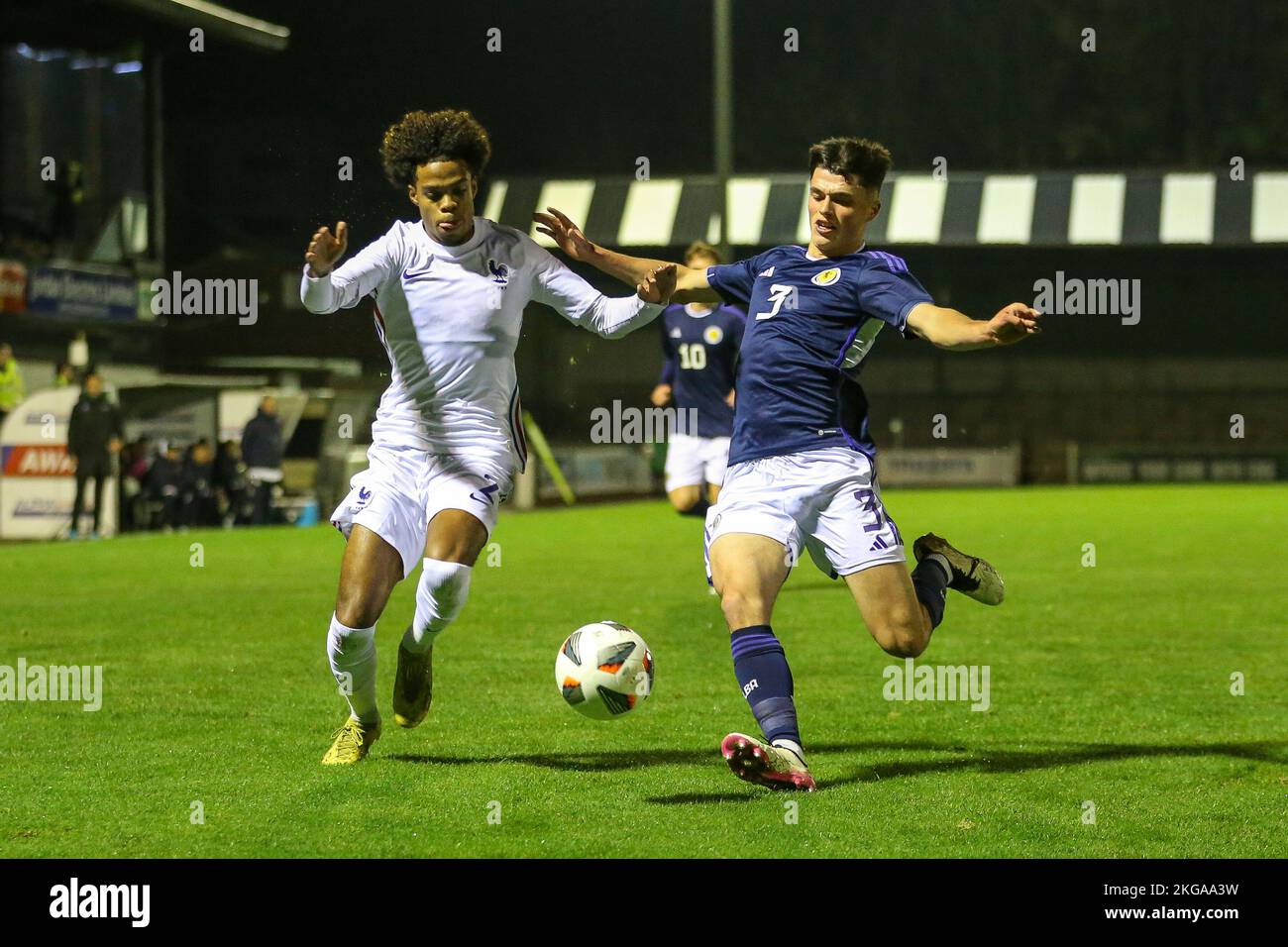 Ayr, UK. 22nd Nov, 2022. Scotland under 19s played against France under 19s at Sommerset Park, Ayr, Ayrshire Scotland, UK in the European Under 19 Championship 2023 qualifying round. France won 3 -1 and this puts Scotland out the competition and France go through to the next round. Credit: Findlay/Alamy Live News Stock Photo