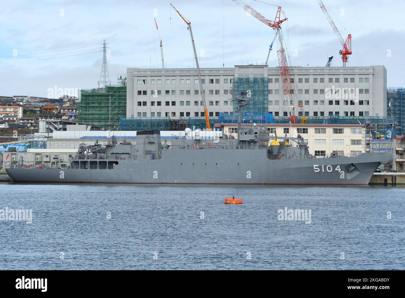 Kanagawa Prefecture, Japan - October 19, 2019: Japan Maritime Self-Defense Force JS Wakasa (AGS-5104), Futami-class hydro-graphic survey ship. Stock Photo