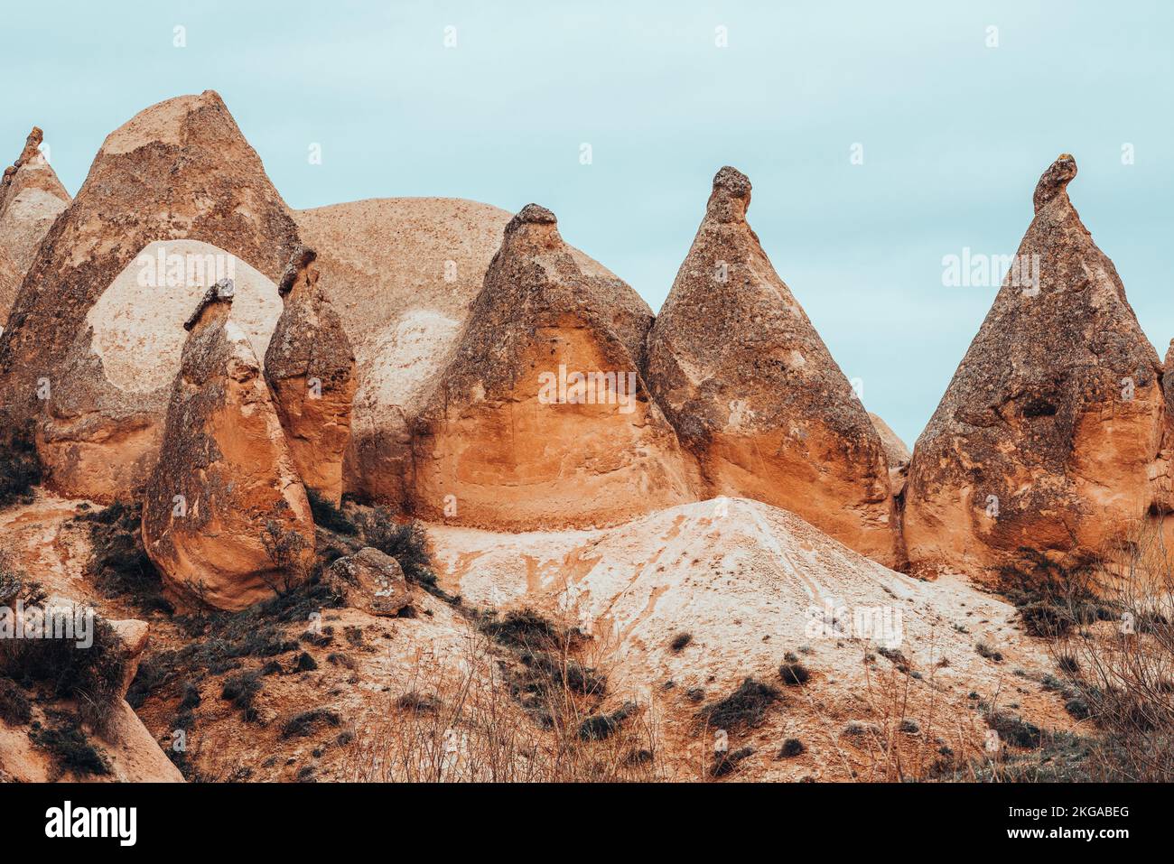 Rose Valley around Goreme. Anatolian Plateau. Cappadocia. Turkey. Rock Formations Stock Photo