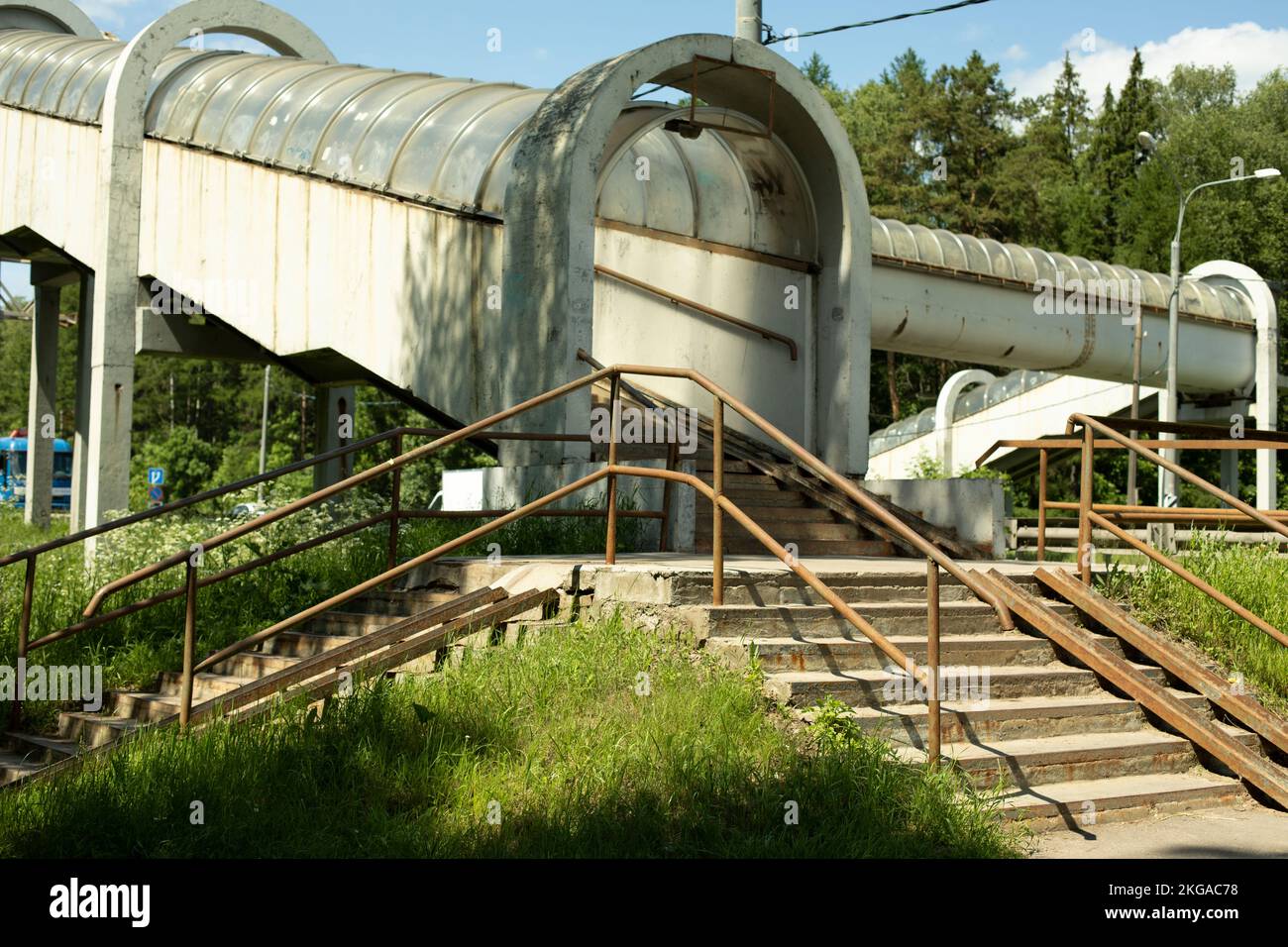 Pedestrian crossing over road. Tunnel over highway. Transport