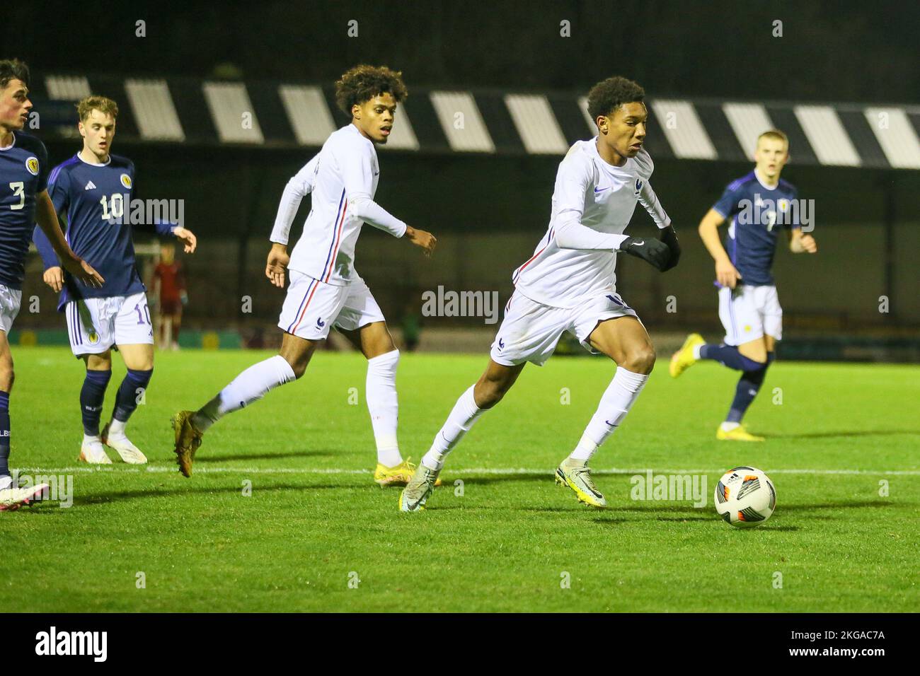 Ayr, UK. 22nd Nov, 2022. Scotland under 19s played against France under 19s at Sommerset Park, Ayr, Ayrshire Scotland, UK in the European Under 19 Championship 2023 qualifying round. France won 3 -1 and this puts Scotland out the competition and France go through to the next round. Credit: Findlay/Alamy Live News Stock Photo