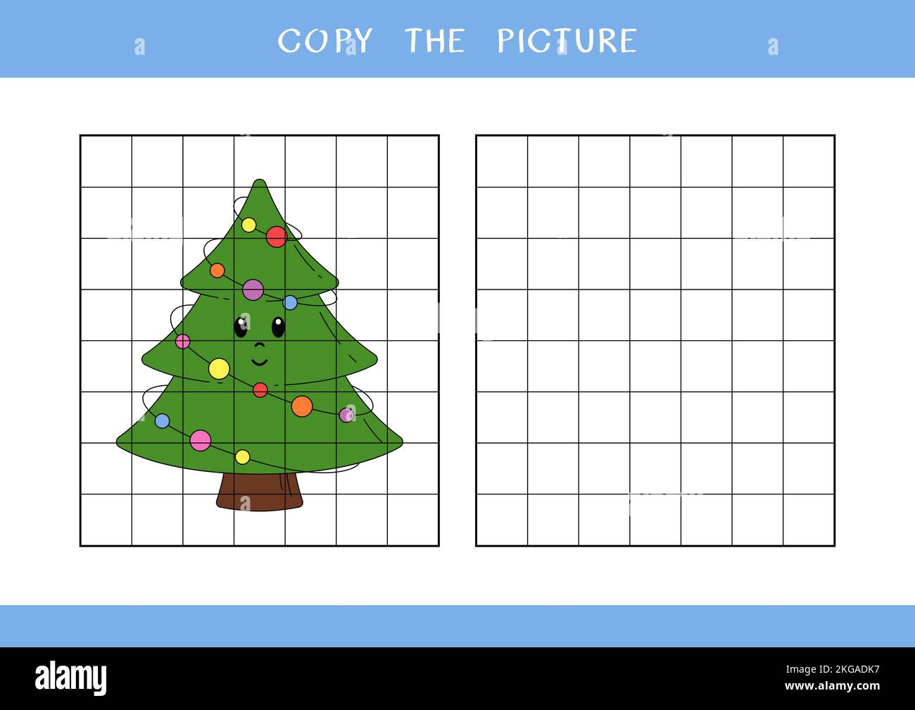 Copy the picture of cute Christmas tree. Simple educational game for