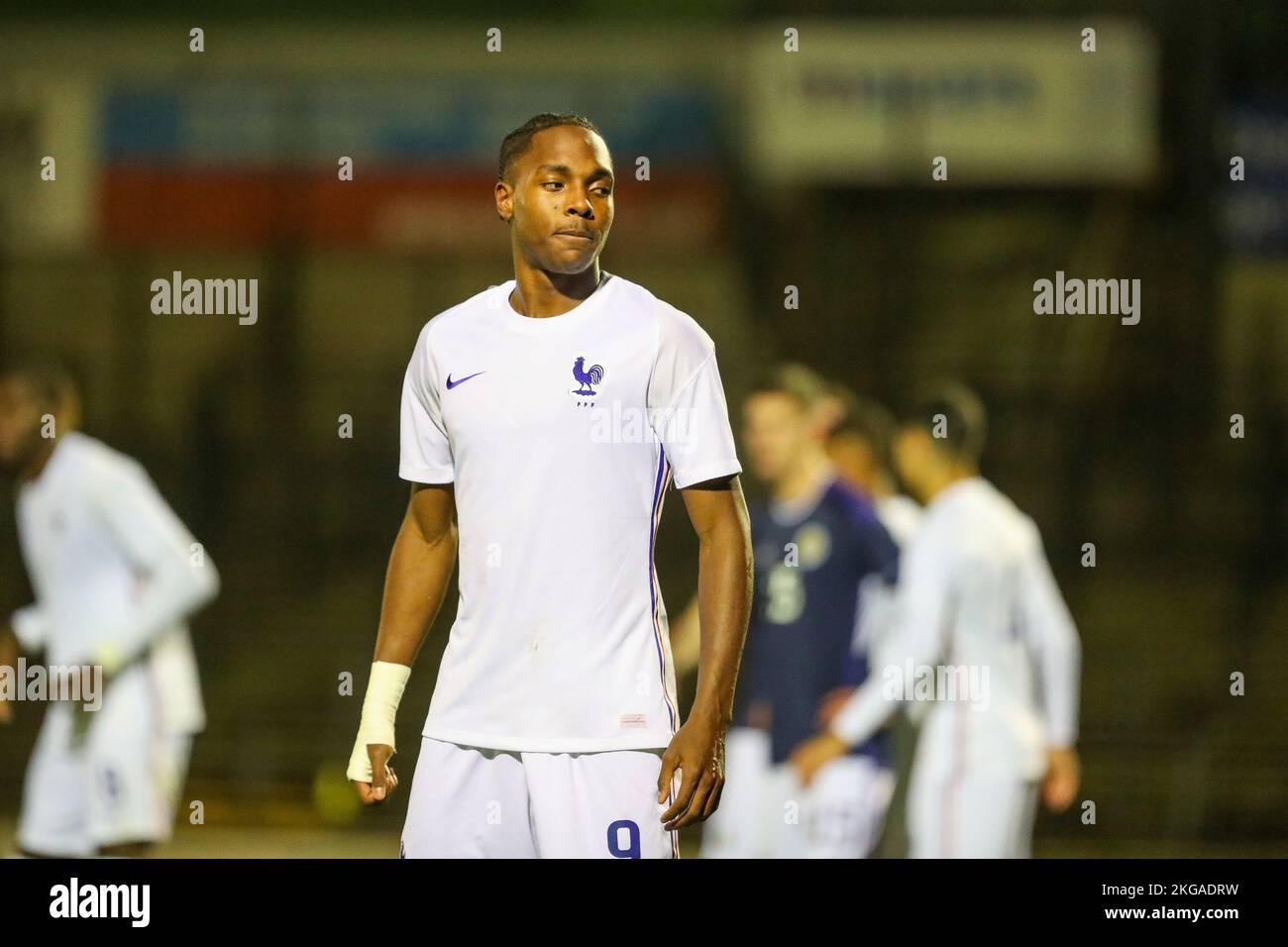 Ayr, UK. 22nd Nov, 2022. Scotland under 19s played against France under 19s at Sommerset Park, Ayr, Ayrshire Scotland, UK in the European Under 19 Championship 2023 qualifying round. France won 3 -1 and this puts Scotland out the competition and France go through to the next round. Credit: Findlay/Alamy Live News Stock Photo