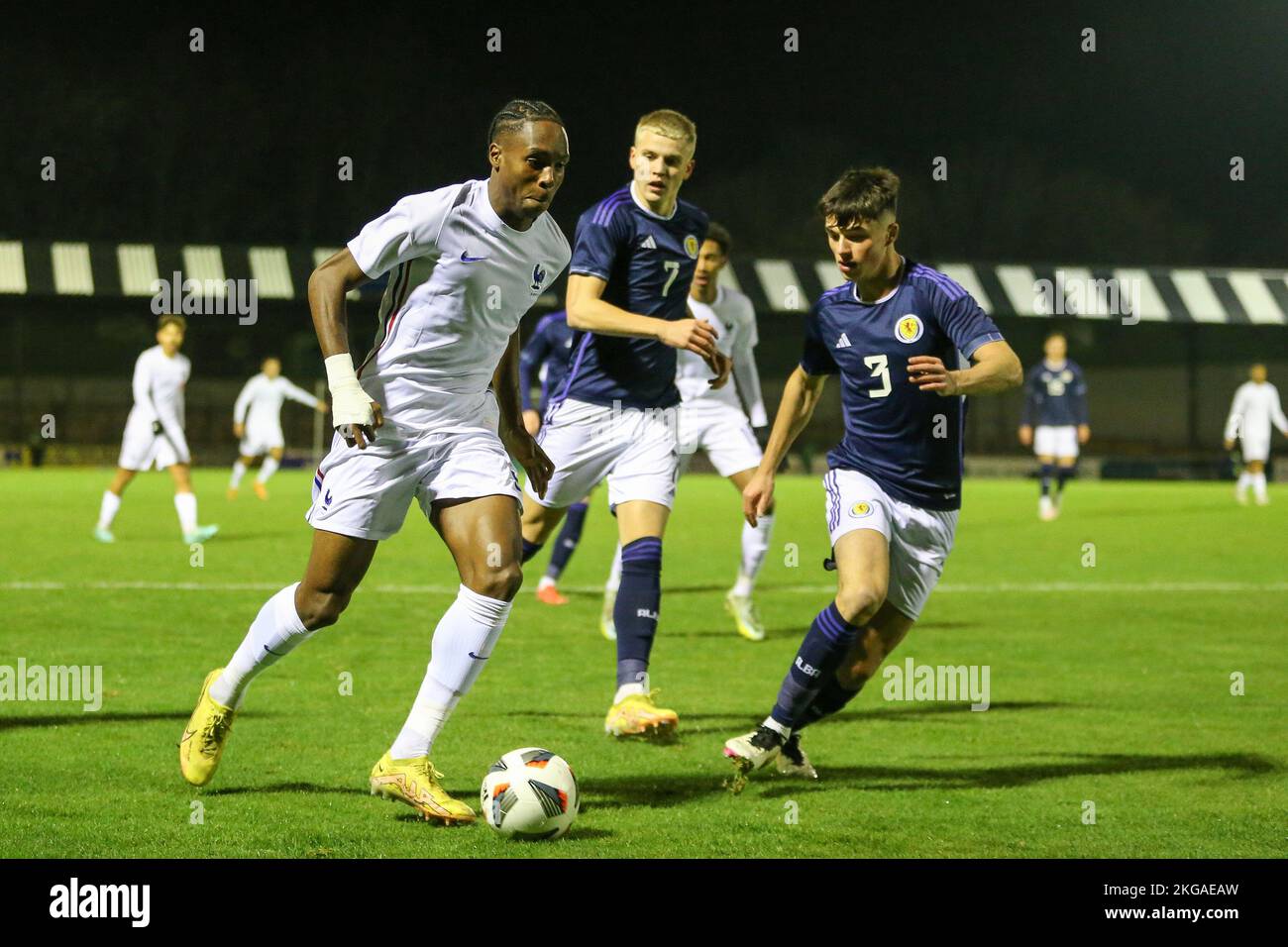 Ayr, UK. 22nd Nov, 2022. Scotland under 19s played against France under 19s at Sommerset Park, Ayr, Ayrshire Scotland, UK in the European Under 19 Championship 2023 qualifying round. France won 3 -1 and this puts Scotland out the competition and France go through to the next round. Credit: Findlay/Alamy Live News Stock Photo