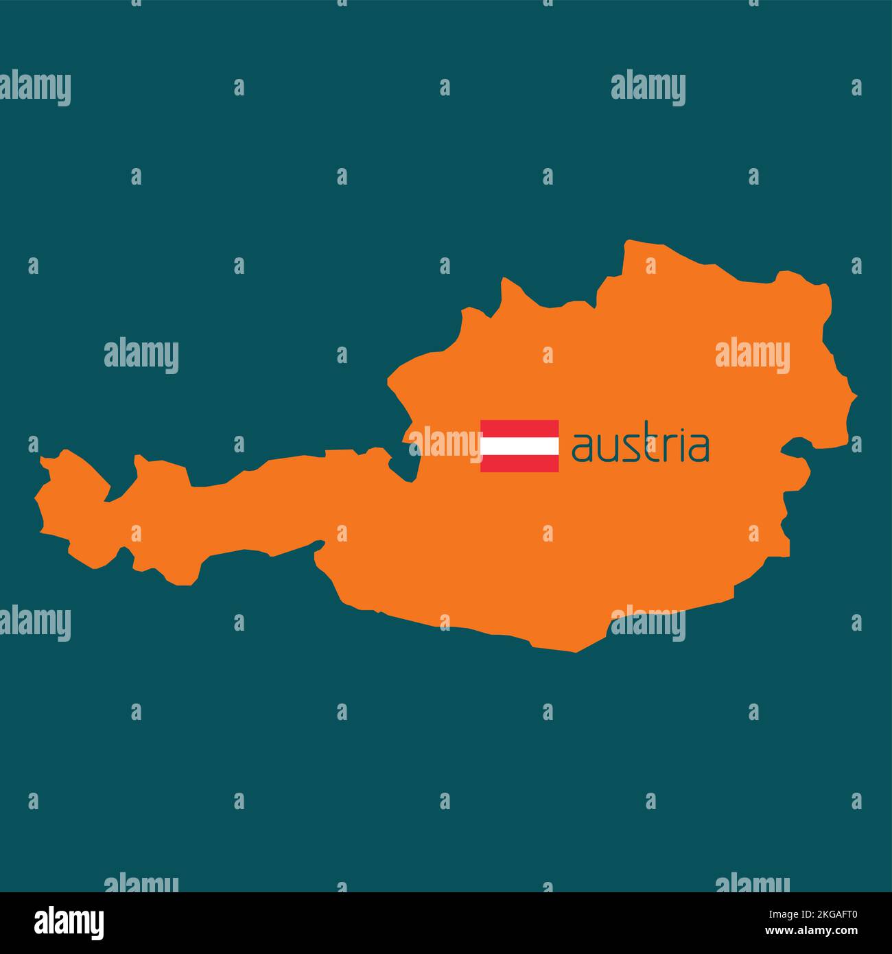 Orange silhouette of Austria with flag on a sherpa blue background. Vector Stock Vector