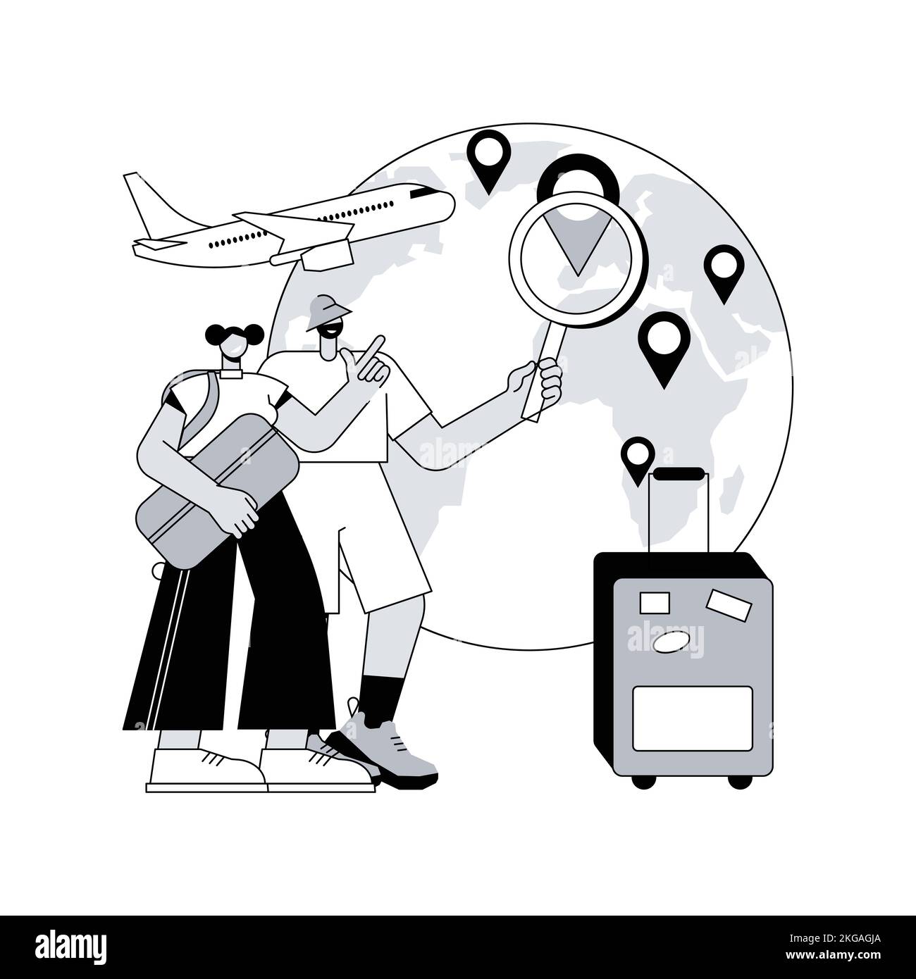 Global travelling abstract concept vector illustration. Global insurance, world trip, international tourism, travel agency, working holiday, luxury vacation resort chain abstract metaphor. Stock Vector