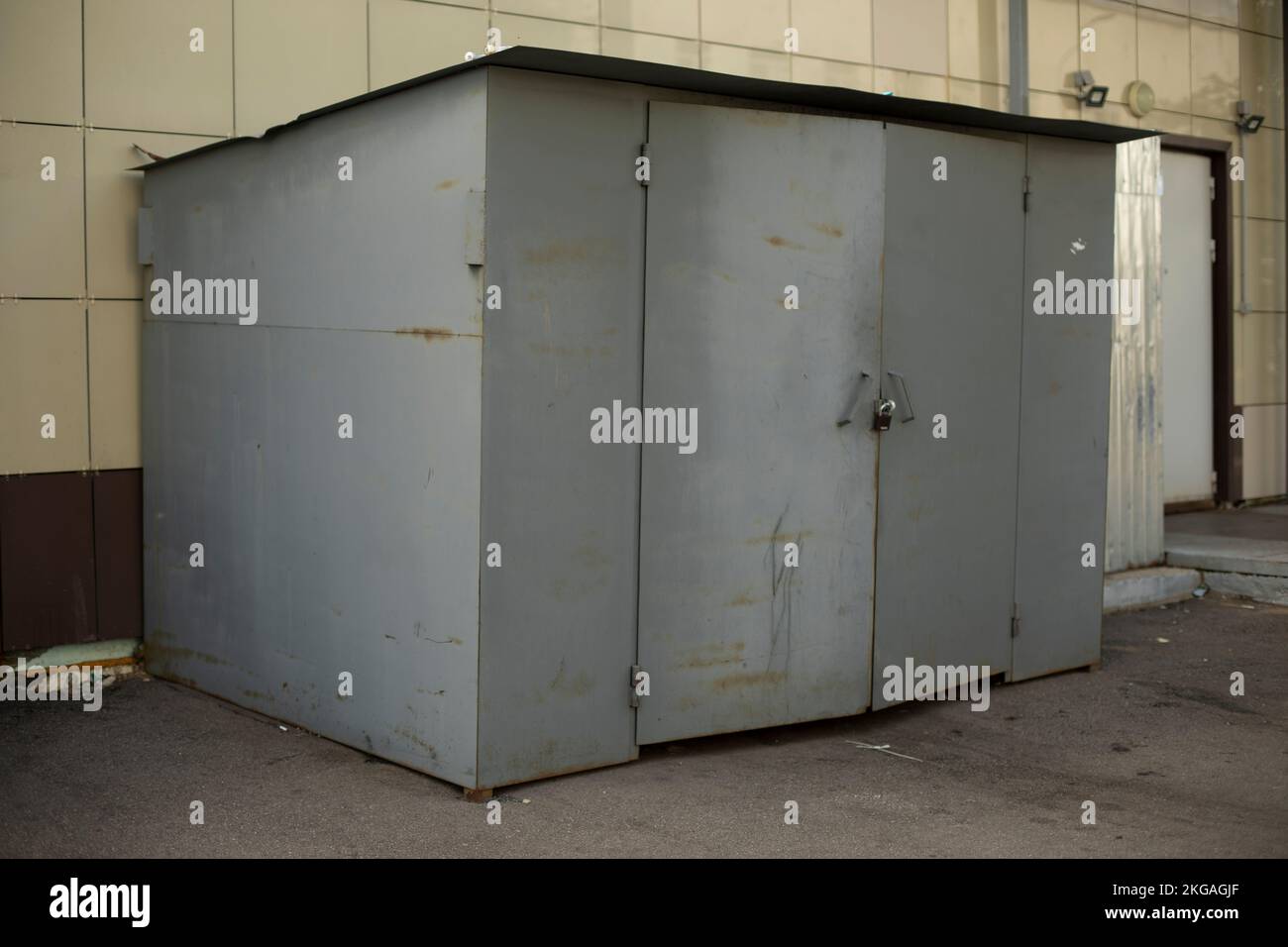 Backyard store. Industrial zone. Technical structure. Cooling booth. Stock Photo