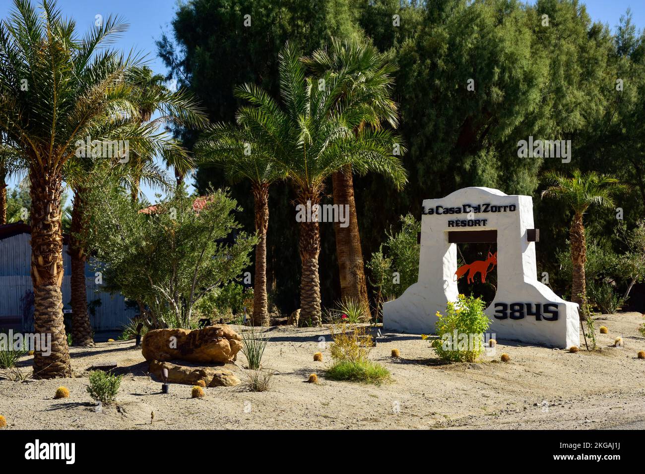 La Casa Del Zorro Resort sign  in Borrego Springs, California. Stock Photo