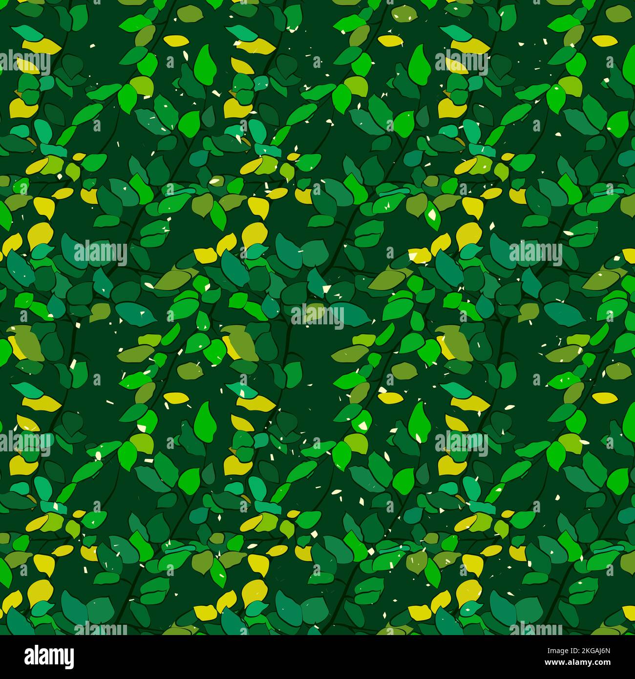 Modern foliage seamless pattern on green backdrop Stock Vector