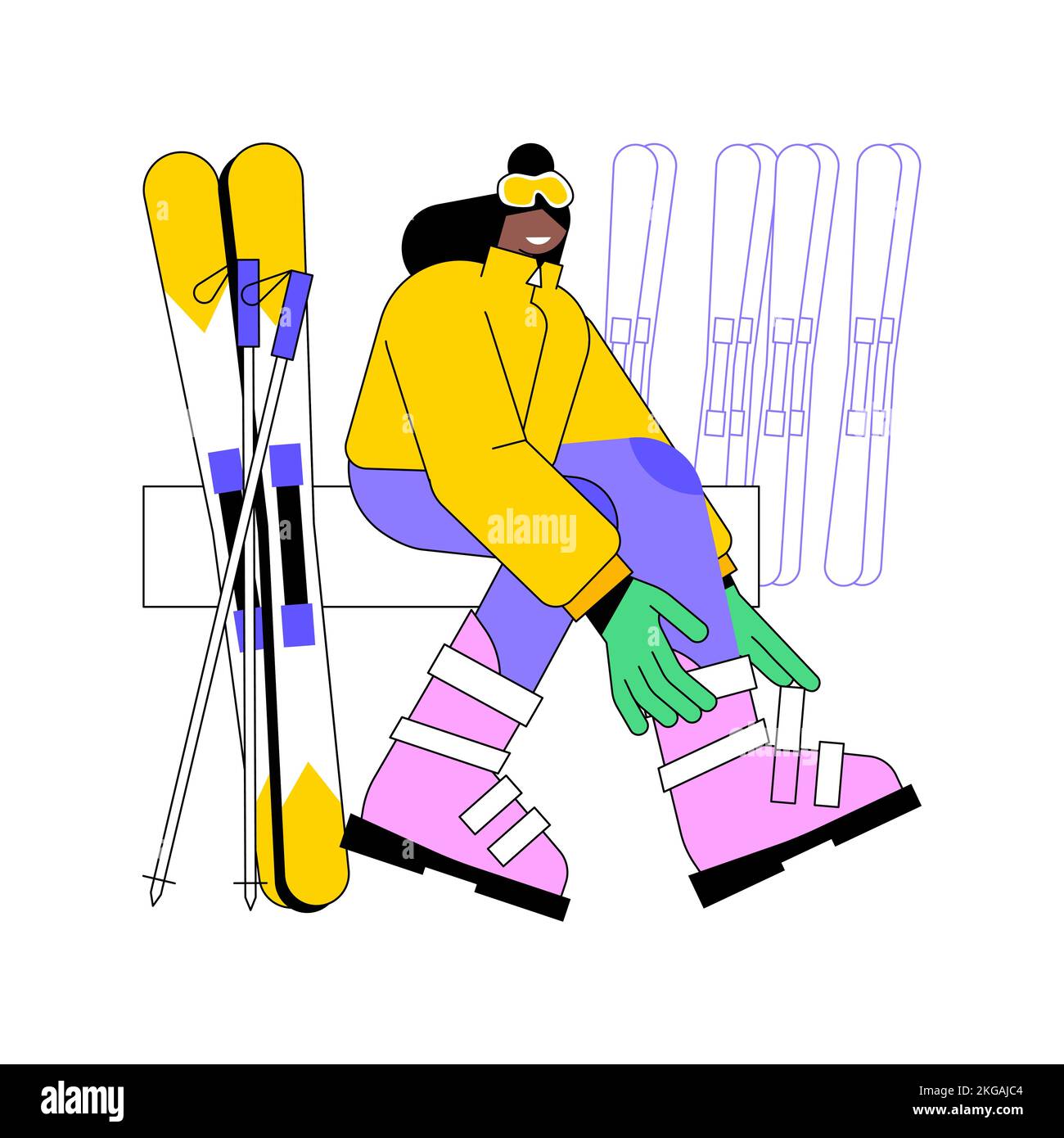 Skiing gear isolated cartoon vector illustrations. Young tourist woman