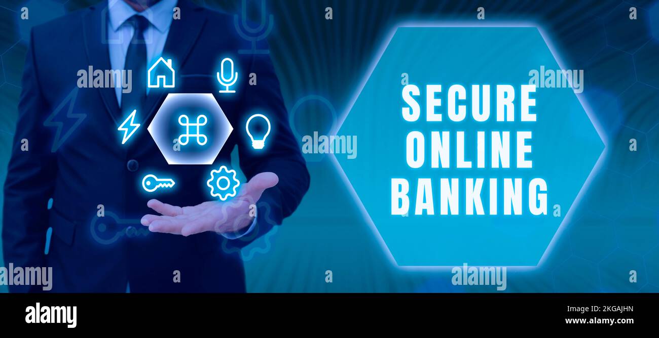 View of Text caption presenting Secure Online Banking. Internet Concept Safe ...