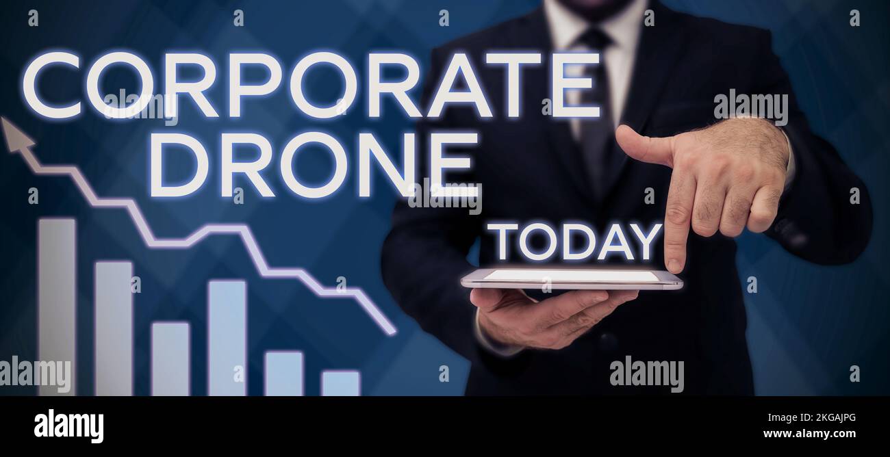 Conceptual caption Corporate Drone. Business overview unmanned aerial