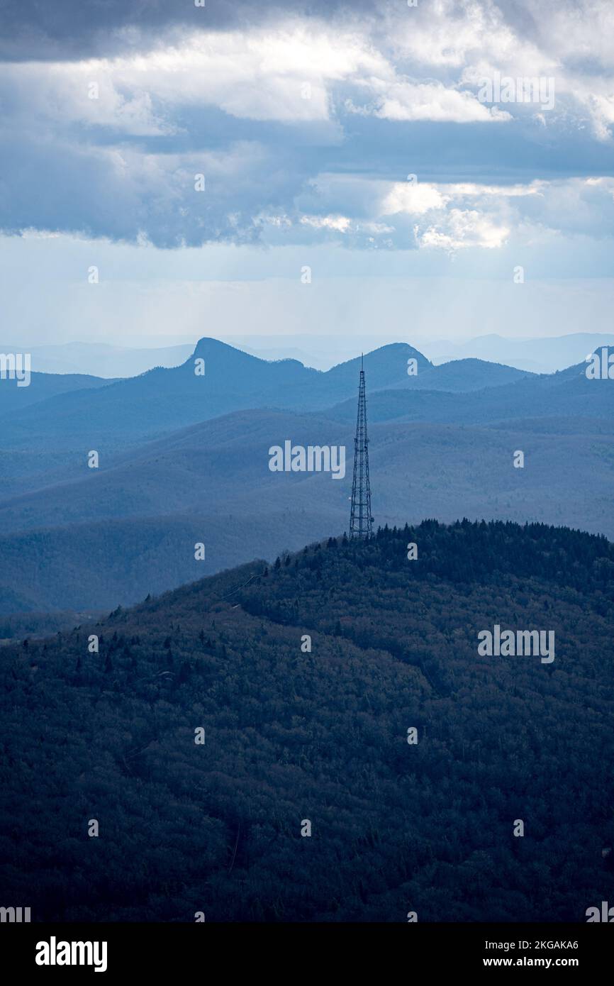 A radio antenna on top of a mountain near Pisgah National Forest Stock ...