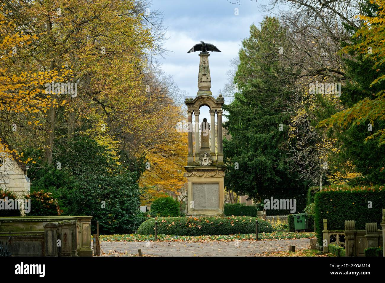 the eagle pillar on the million path of the historic cologne cemetery melaten in autumn Stock Photo