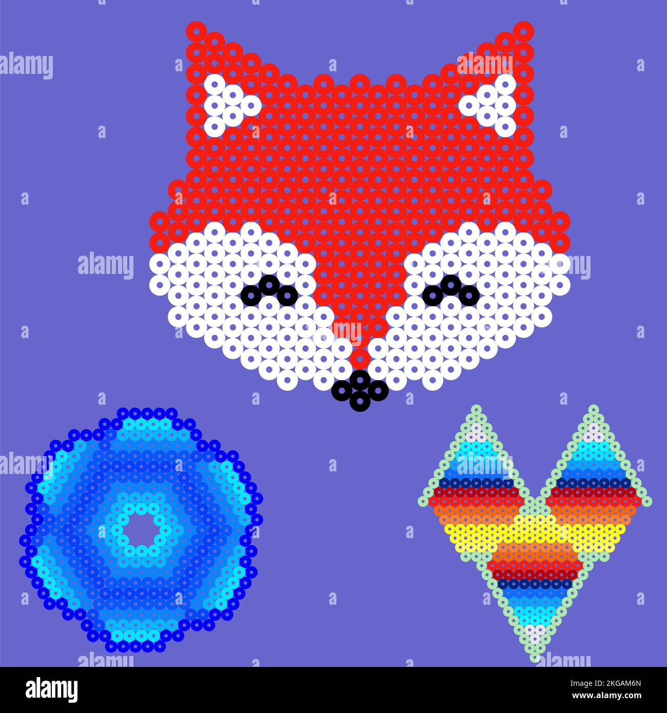 huichol mexican art fox set background in vector format Stock Vector