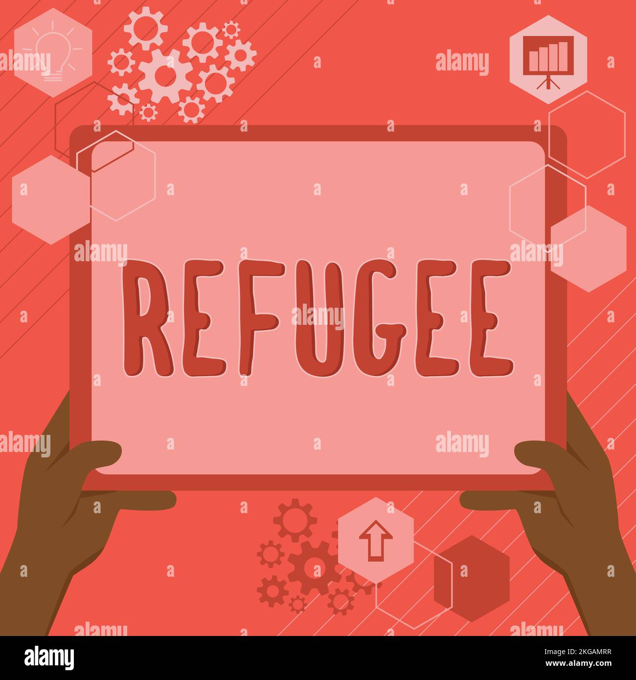 Conceptual caption Refugee. Word Written on refer to movements of large