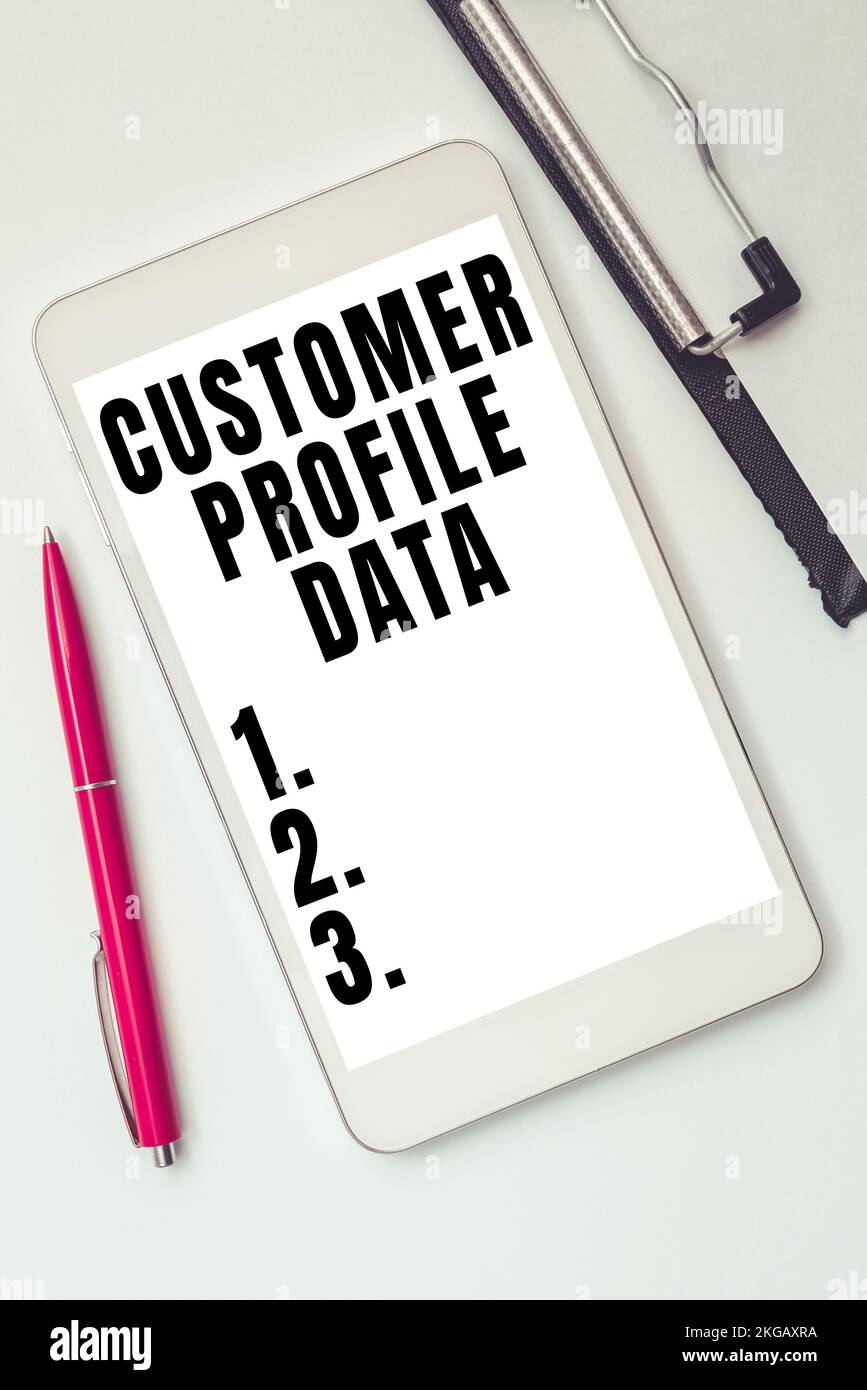 Handwriting text Customer Profile Data. Word Written on report about the type of person a company is trading Stock Photo