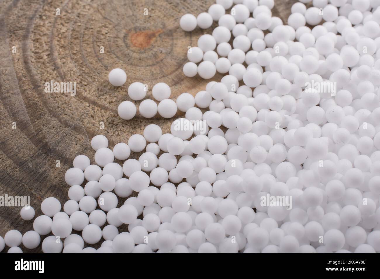 White little polystyrene foam balls as background Stock Photo