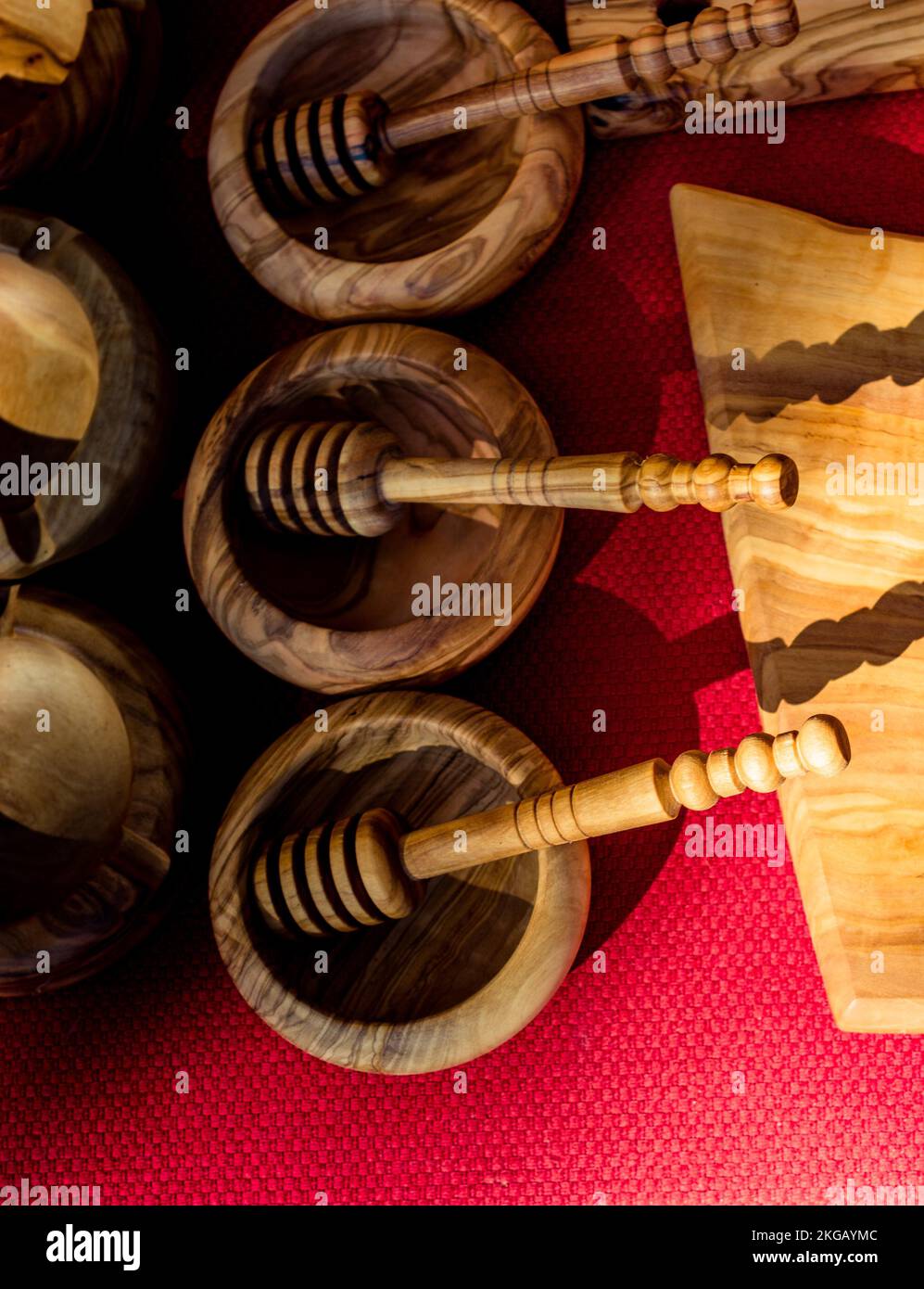 Set of honey dippers made of wood Stock Photo Alamy