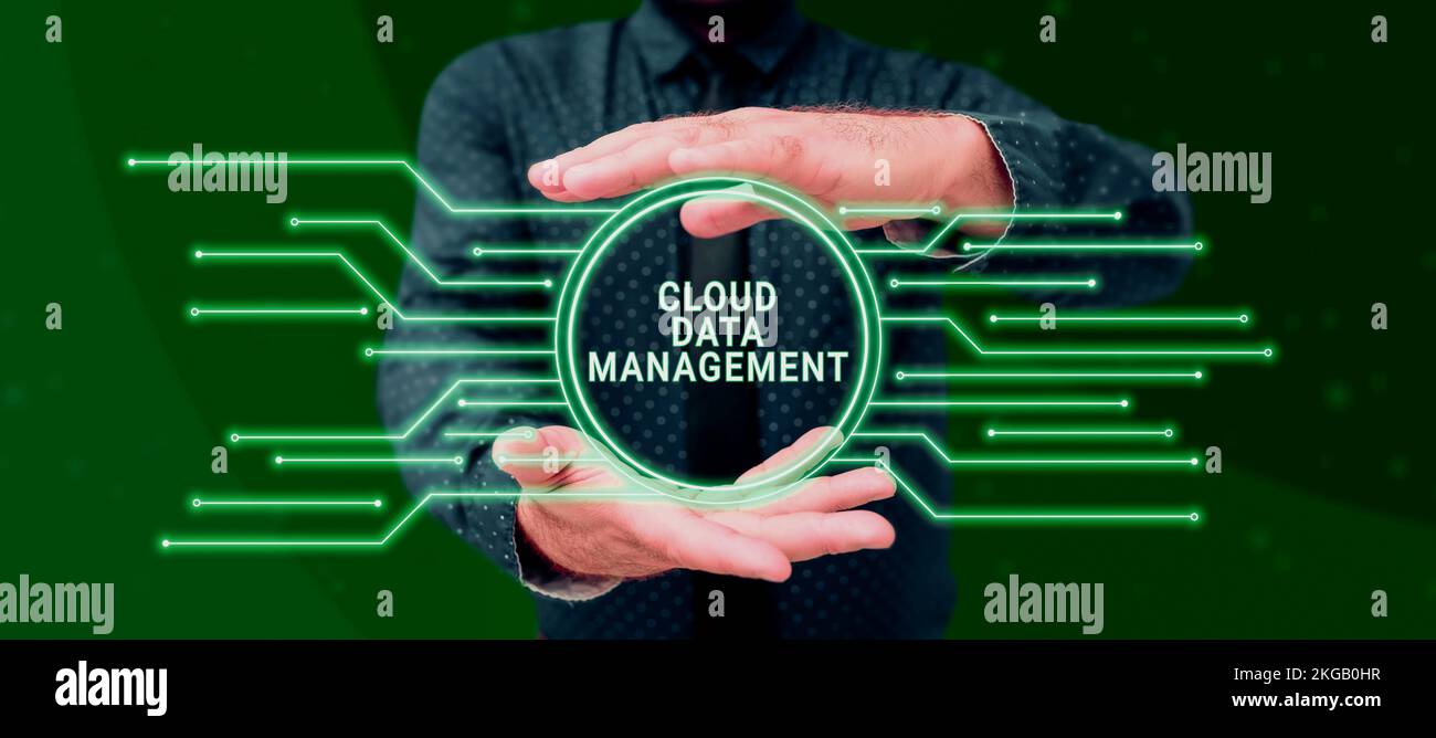 Sign displaying Cloud Data Management. Business overview A technique to manage data across cloud platforms Stock Photo