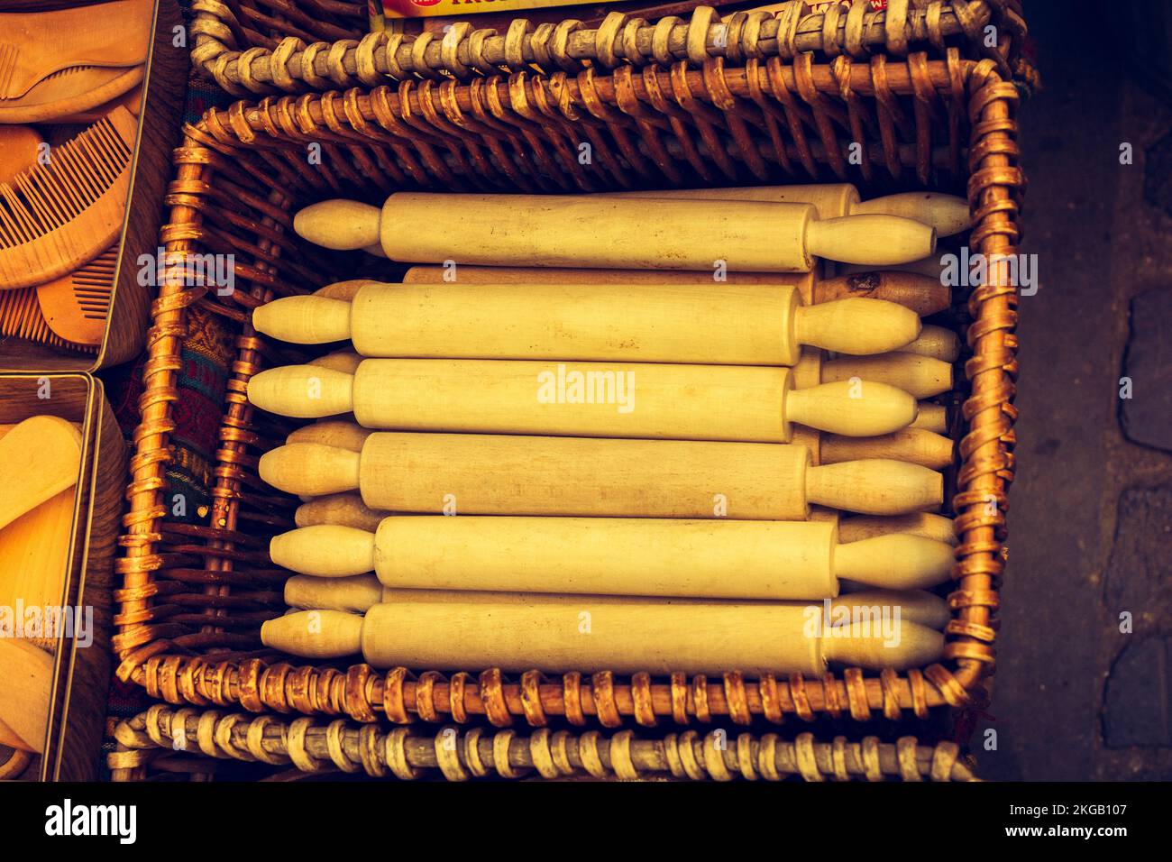 Rolling pins made of wood Stock Photo Alamy