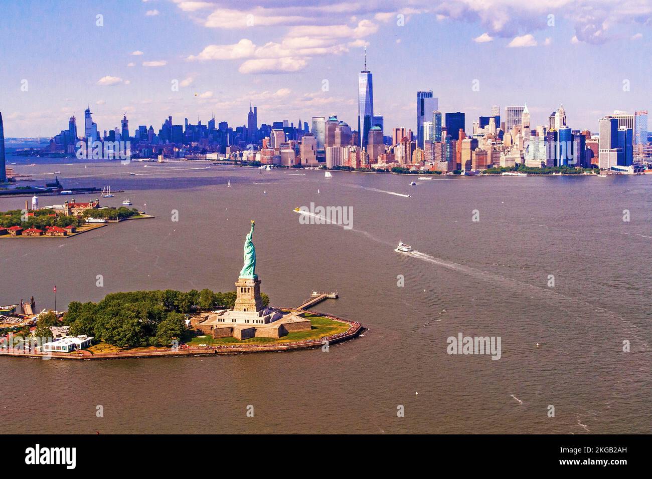 Statue of Liberty and Manhattan Aerial View, New York, USA, North