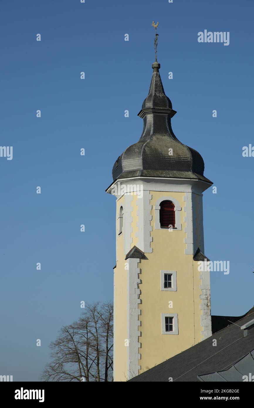 Tower of St. Josef Church, Simmern, Hunsrück, Rhineland-Palatinate, Germany, Europe Stock Photo