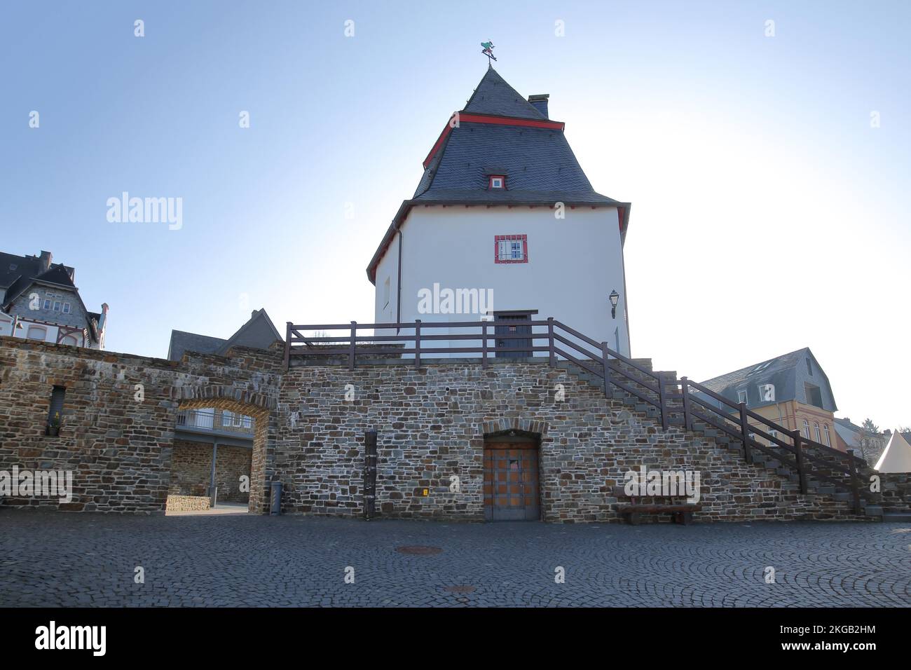 Landmark Schinderhannesturm built 18th century, and town fortification, Simmern, Hunsrück, Rhineland-Palatinate, Germany, Europe Stock Photo
