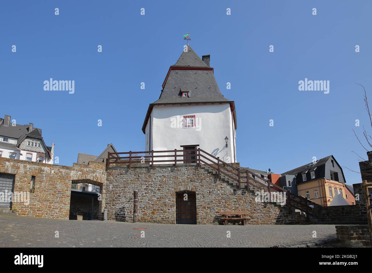 Schinderhannesturm as landmark and town fortification, Simmern, Hunsrück, Rhineland-Palatinate, Germany, Europe Stock Photo