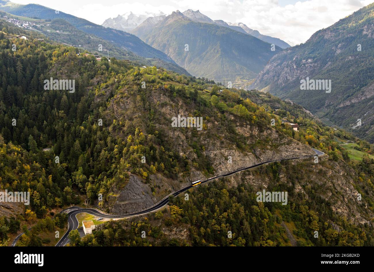 Mountain road to the Heath village of Visperterminen, Valais, Switzerland, Europe Stock Photo