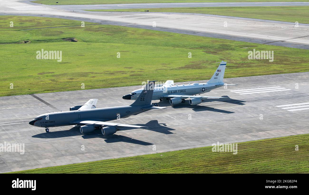 A 909th Air Refueling Squadron KC135 Stratotanker and an 82nd