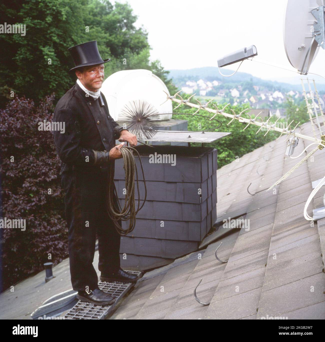 Chimney sweep in professional training and posing in a photo studio, here on 5.05.1992 in Iserlohn, Germany, Europe Stock Photo