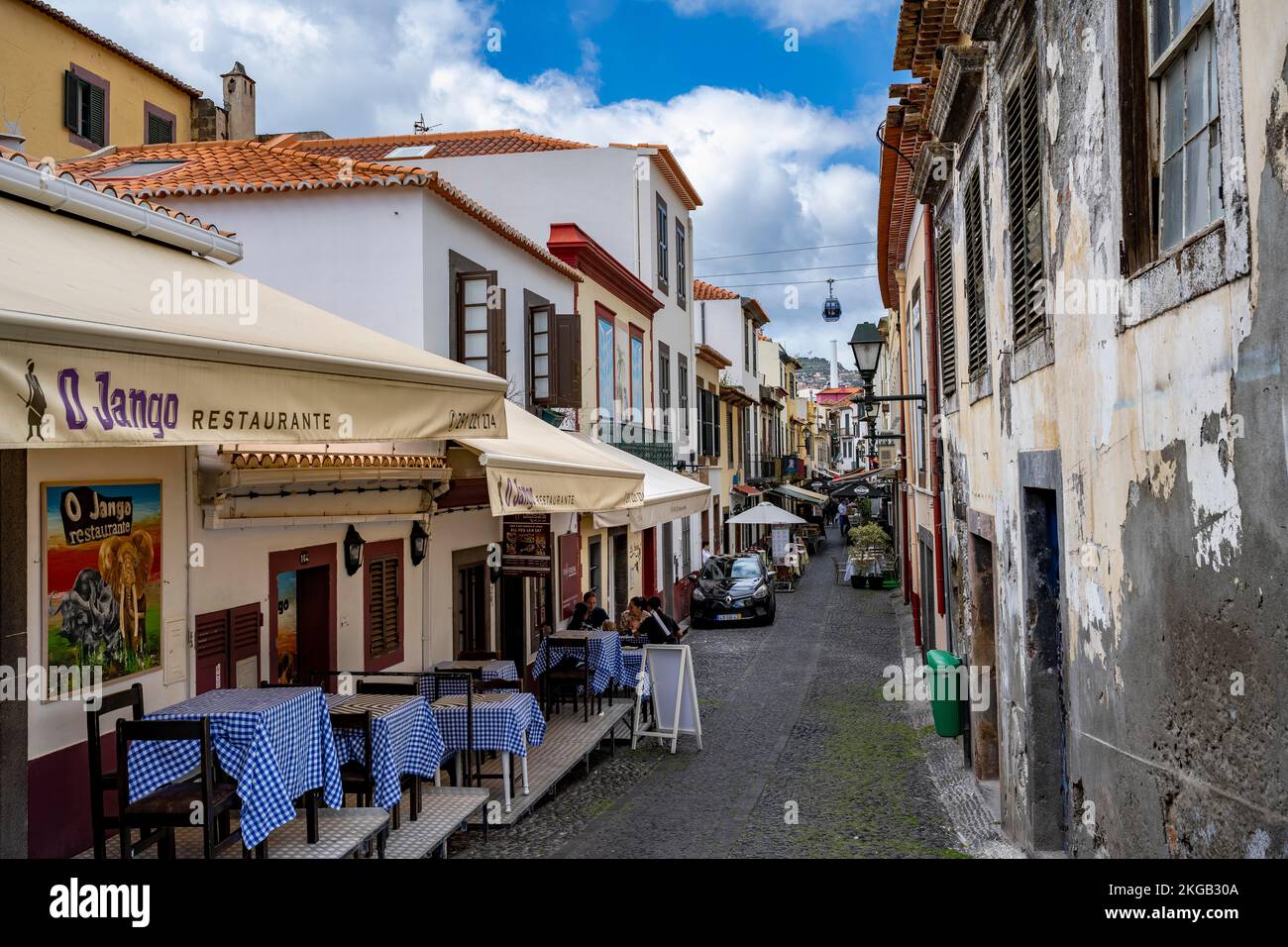 Alley with restaurants in the old town, Rua de Santa Maria, Old Town, Funchal Madeira, Portugal, Europe Stock Photo
