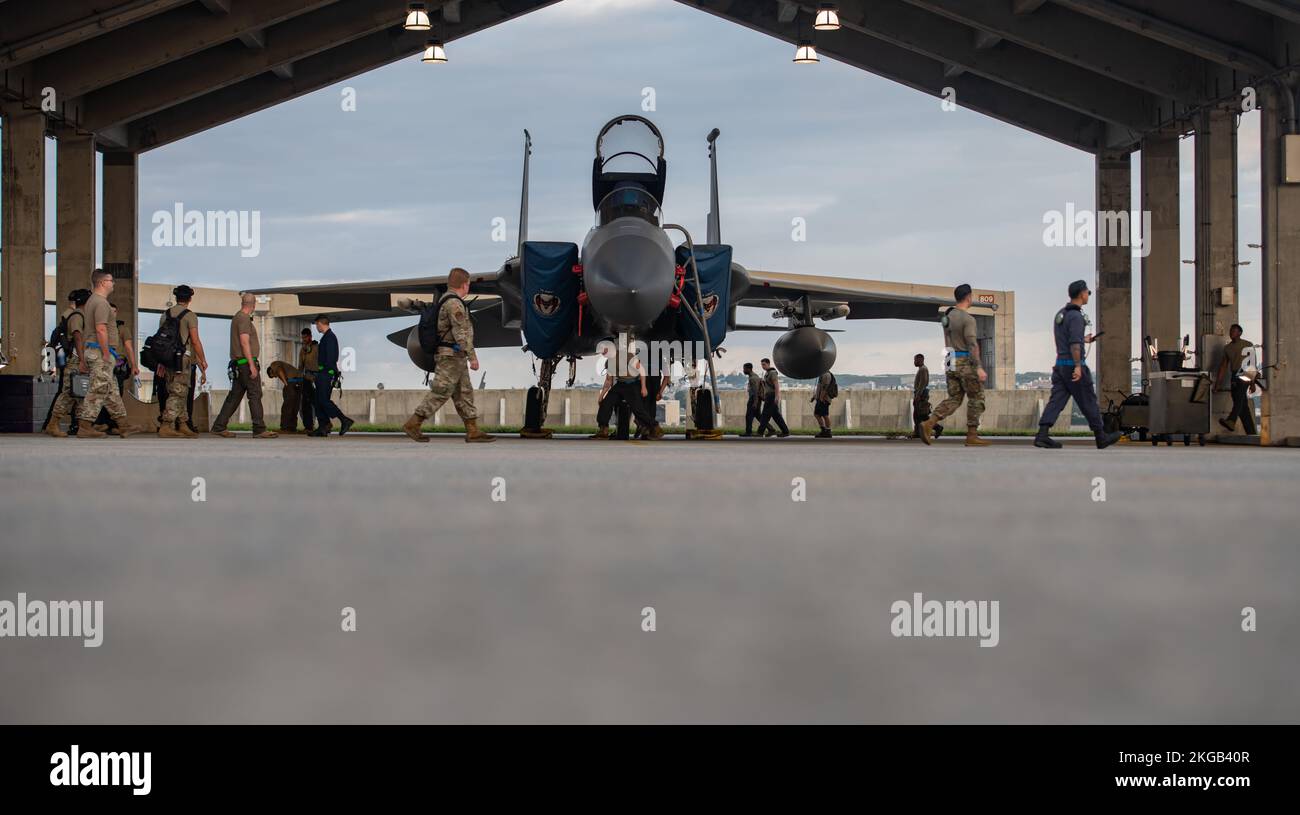 U.S. Air Force Airmen from the 44th Aircraft Maintenance Unit, walk ...