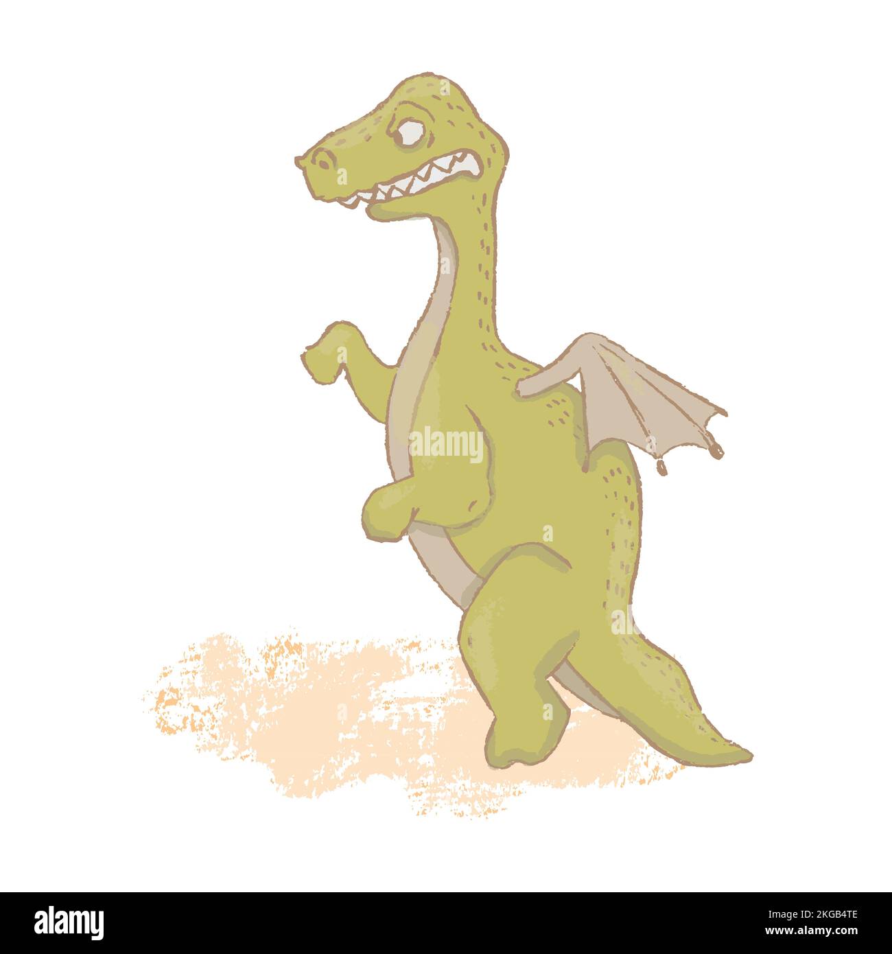 DINO HUNGRY Prehistoric Cartoon Beast Fairy Tale Funny Emotional Dinosaur Animal Hand Drawn Vector Illustration For Print Stock Vector