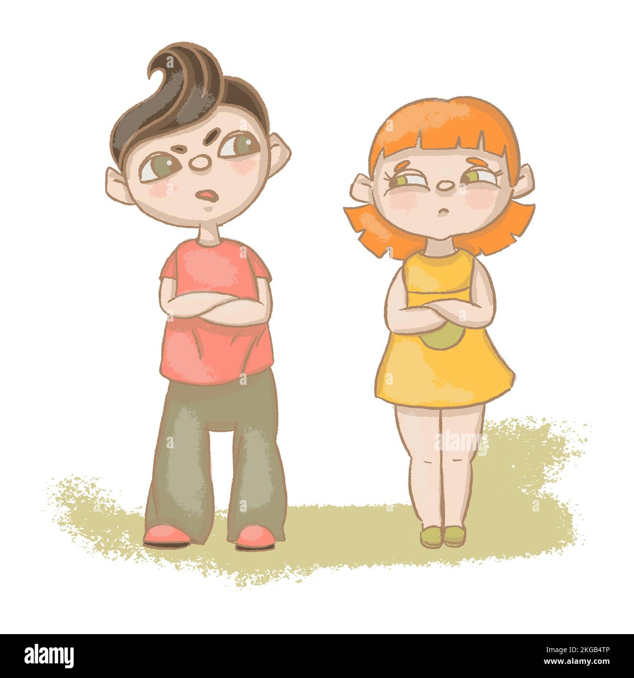 DISGRUNTLE Boy And Girl Quarrel Cartoon Grunge Style Hand Drawn Vector Illustration Set For Print Stock Vector