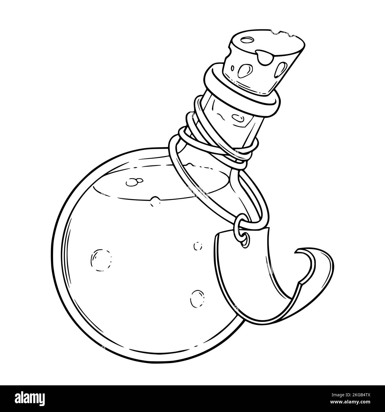 Closed apothecary bottle sketch. Glass bottle or vial with a label for games. Vector illustration isolated in white background Stock Vector