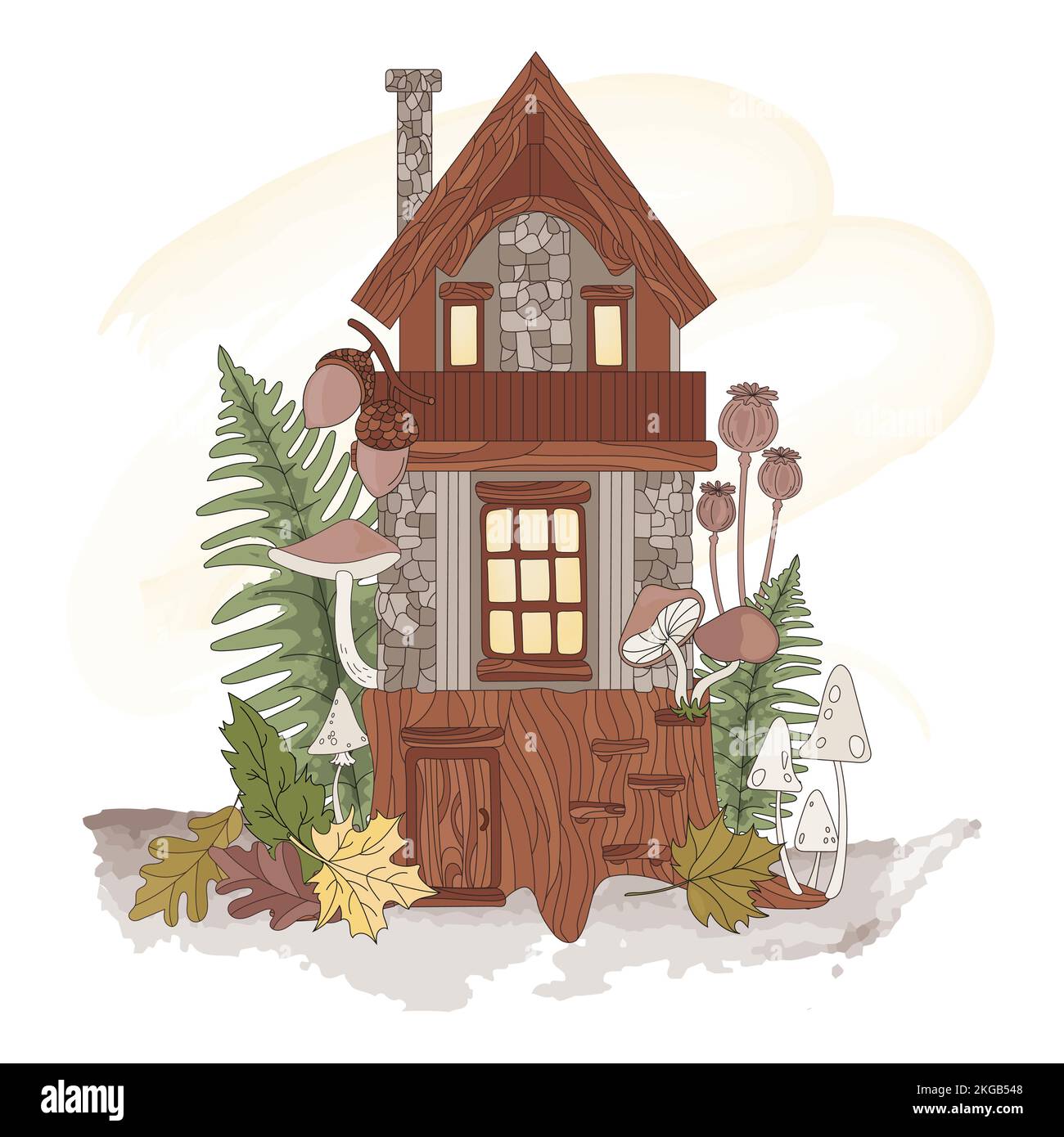DWARF HOUSE Autumn Fall Forest Season Nature Animal Vector Illustration Set For Print Stock Vector