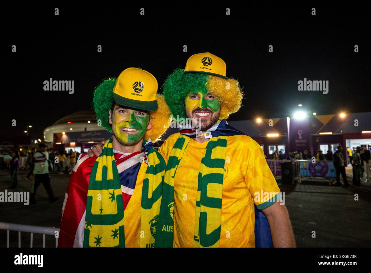 Doha, Qatar, November 22, 2022. Australian fans and supporters around Al Janoub stadium for