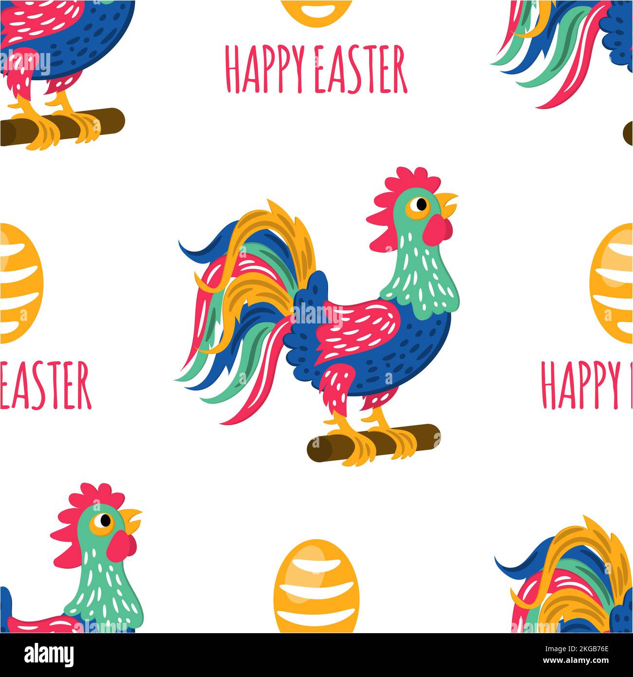 EASTER STAMP Holiday Cock Rooster Ethnic Spring Cartoon Seamless ...